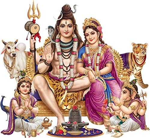 Rangoli Large Wall Sticker Shiv Pariwar Multicolor Vinyl Size 50 or 70 cm Pack of 1, Religion, Self-Adhesive - Image 1