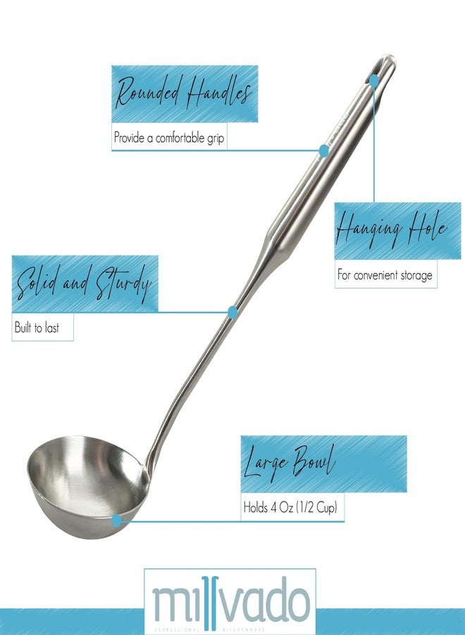 Millvado Soup Ladle, Stainless Steel Ladle, 15" Ladles for Serving or Cooking, Dishwasher Safe, Heavy Duty Durable Metal, Kitchen Ladel - Image 2