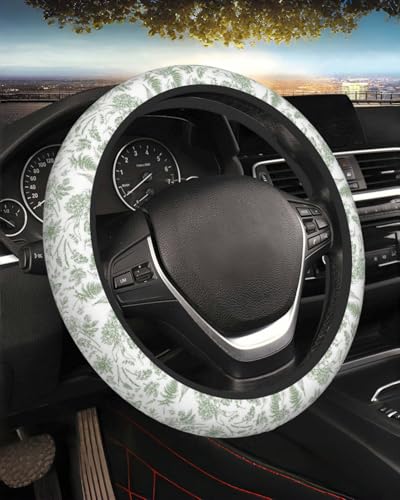 KWSAAHU Steering Wheel Cover Accessories Neoprene Cover Breathable NonSlip Easy to Install Suitable for Women Men 145155 Inch for Car SUV Van Truck Universal Green Plants - Image 1