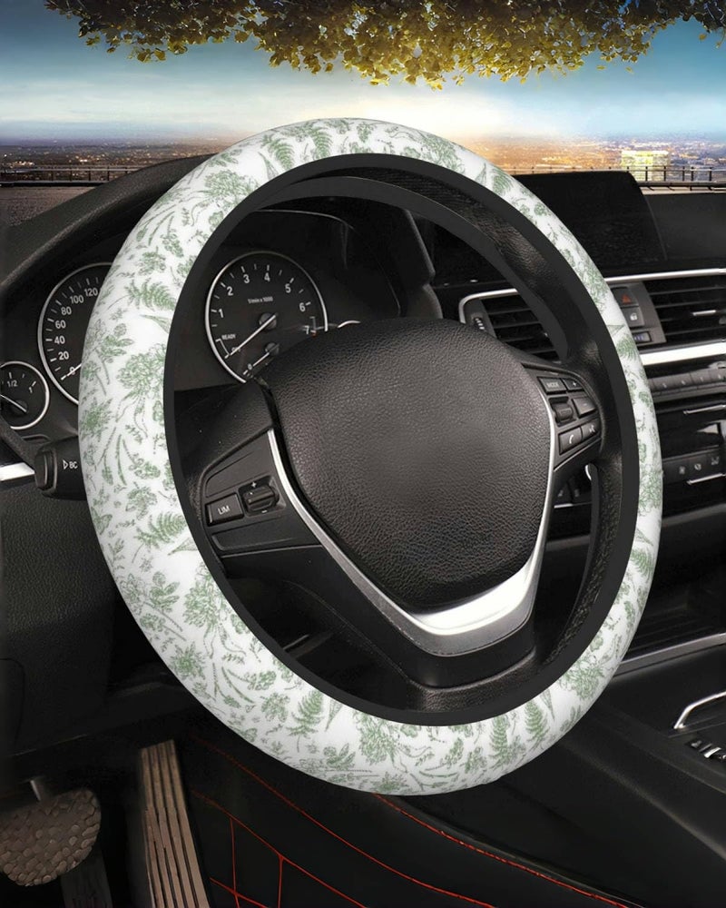 KWSAAHU Steering Wheel Cover Accessories Neoprene Cover Breathable NonSlip Easy to Install Suitable for Women Men 145155 Inch for Car SUV Van Truck Universal Green Plants - Image 2