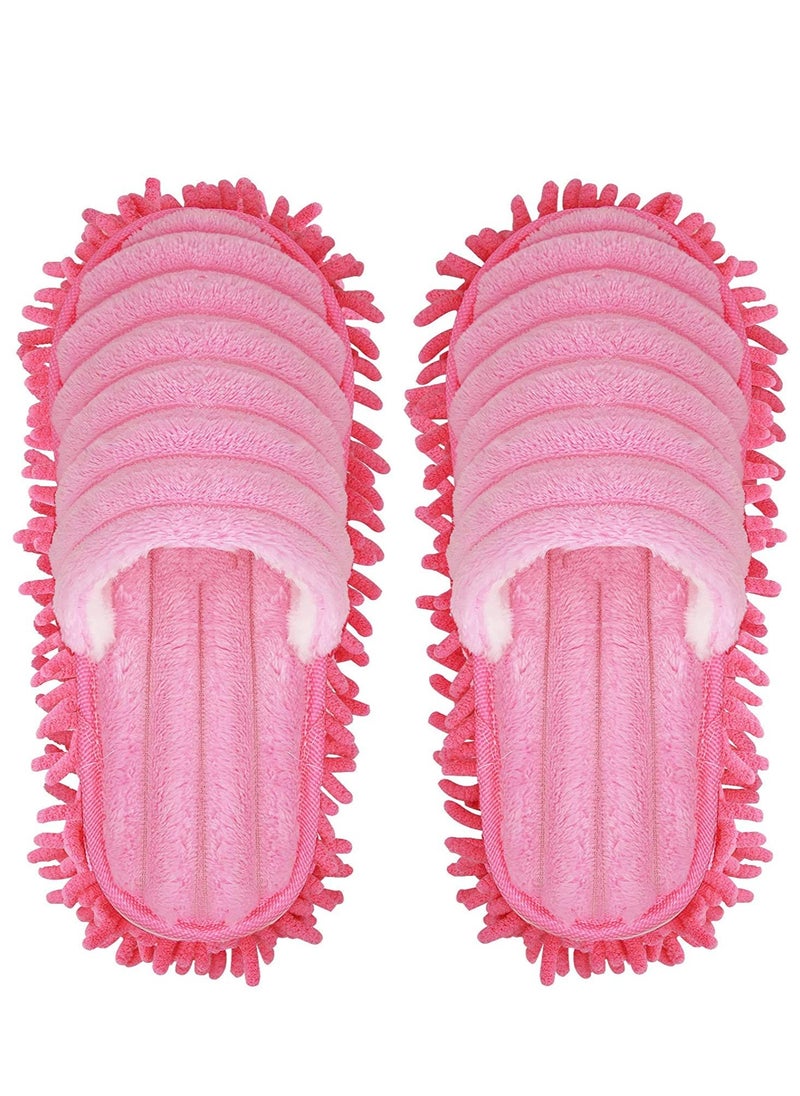 Bukela Mop Socks Lazy Mop Slippers, Walking Cleaning Indoors Warm Shoes, Home Dust Cleaning Floor Polishing Slippers, Chenille Hair Clean, for Kitchen House Office Cleaning (S, Pink)  - Image 1