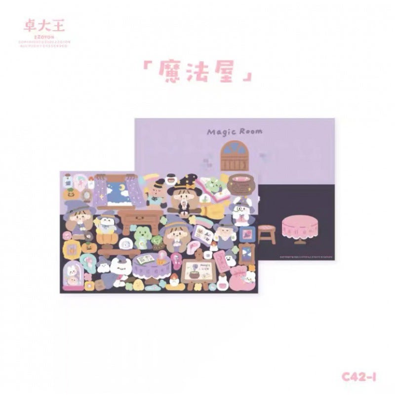 Generic [Zhuodawang theme scene seamless stickers collection] Goka stickers waterproof cartoon cute collage material hand account Magic House-King Zhuo boundless stickers