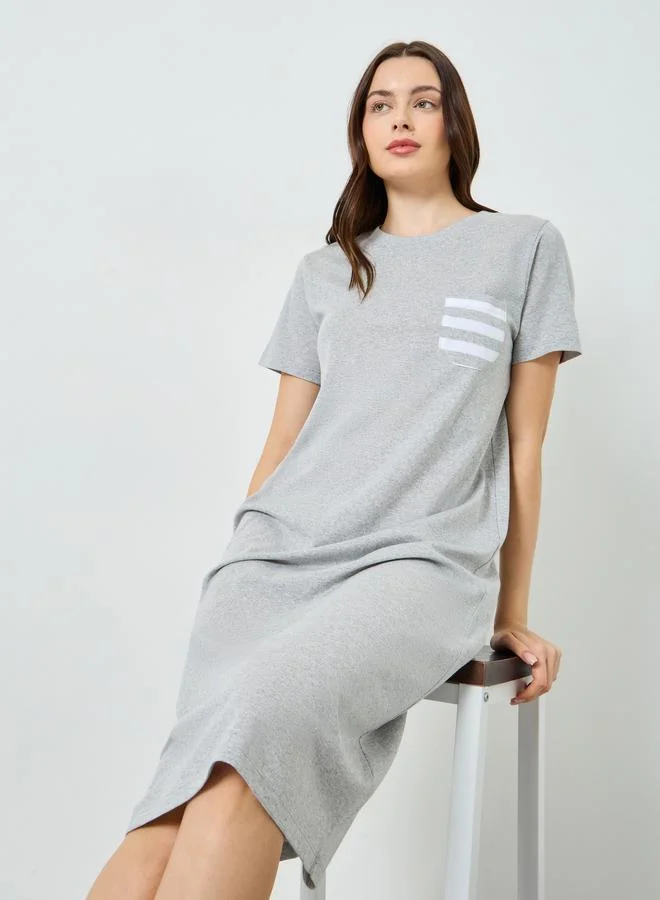 Styli Women Striped Pocket T-Shirt Dress