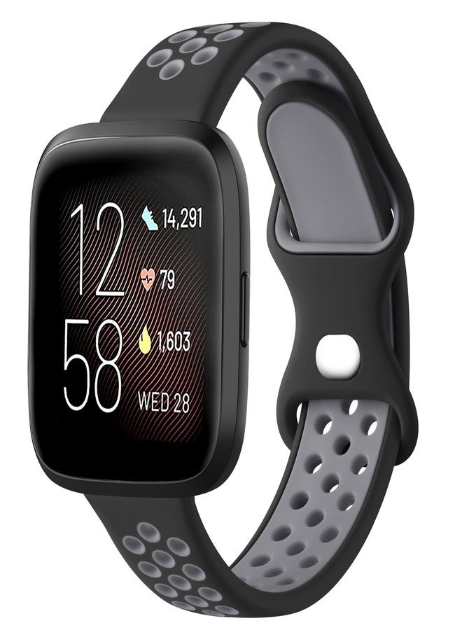 Vanjua Breathable Band for Fitbit Versa 2 Bands Women Men, Soft Silicone Replacement Wristbands Sport Strap Compatible with Fitbit Versa 2 / Fitbit Versa / Versa Lite / Versa SE Smartwatch Accessories (Black/Gray) - Image 1