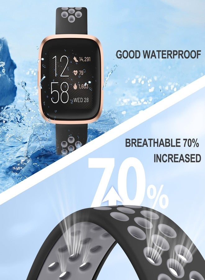 Vanjua Breathable Band for Fitbit Versa 2 Bands Women Men, Soft Silicone Replacement Wristbands Sport Strap Compatible with Fitbit Versa 2 / Fitbit Versa / Versa Lite / Versa SE Smartwatch Accessories (Black/Gray) - Image 5
