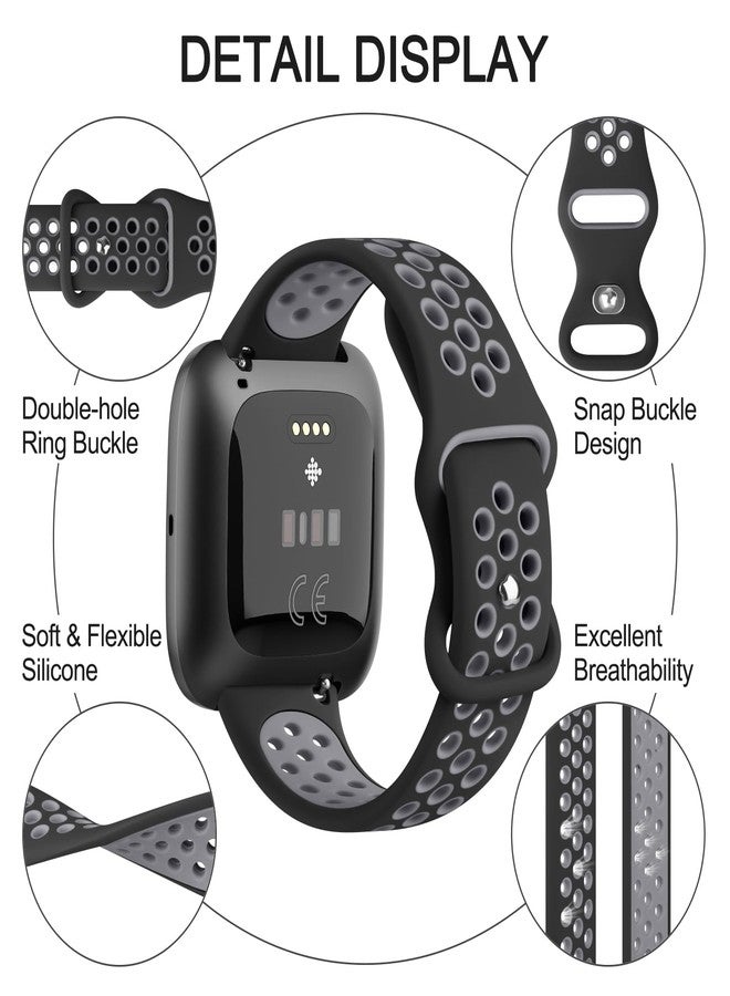 Vanjua Breathable Band for Fitbit Versa 2 Bands Women Men, Soft Silicone Replacement Wristbands Sport Strap Compatible with Fitbit Versa 2 / Fitbit Versa / Versa Lite / Versa SE Smartwatch Accessories (Black/Gray) - Image 2