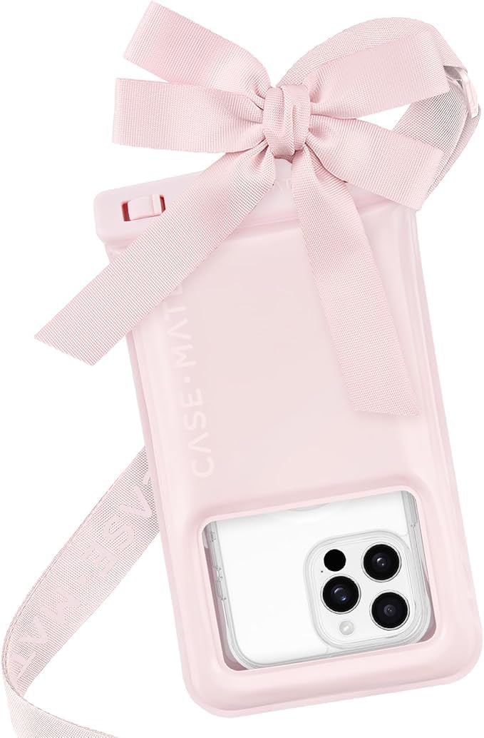 Case-Mate IP68 Waterproof Large Phone Pouch with Bow Design - Travel Beach Cruise Ship Essentials - Floating Phone Case with Crossbody Lanyard for iPhone 17 Pro Max/16 Pro/15/14/13/ S25 - Ballet Pink - Image 1