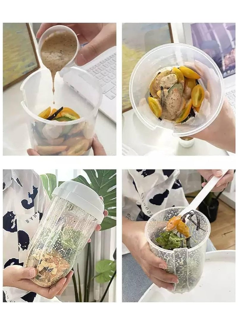 HaHaHai Portable Salad Cup, Salad Meal Shaker Cup with Fork And Sauce Box, Yogurt Cup, Breakfast Cup, Food Storage Bento Box, School Lunch Box (White) - Image 3