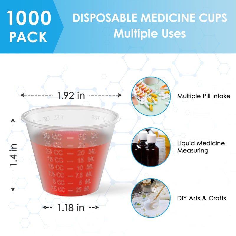 Lilymicky 1000 Count 1 oz Disposable Medicine Cups, 1 oz Plastic Med Cups For Mixed Pills, Medication Measuring, Resin Mixing - Image 2
