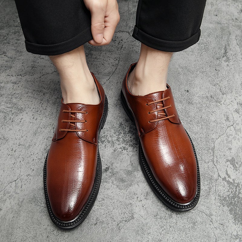 2024 Spring British Leather Shoes Men'S Korean Fashionable All-Match Men'S Casual Men'S Shoes Business Lace-Up Leather Shoes - Image 3