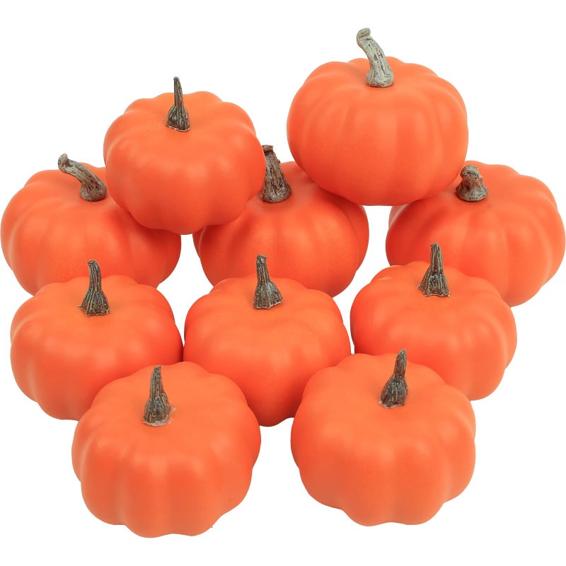 Ghrdopy Fake Pumpkins 10 Pcs Plastic Pumpkins  Orange Artificial Pumpkins for Decorating Thanksgiving Halloween Seasonal Holiday Decor Decoration-A - Image 1