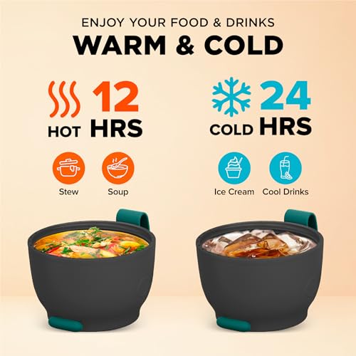 ENERGIFY Vacuum Insulated Food Jar. Large 17oz Bowl incl. Folding Spoon, Cup. Wide Mouth Keep Hot & Cold Drinks Soup Lunch Container for Adults. BPA-Free Stainless Steel, Leak Proof Olive Green - Image 3