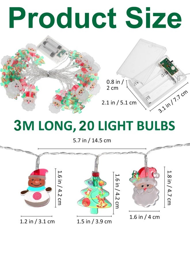 3 M 20 LED Decorative String Lights Snowman Santa String Lights Xmas Tree Lights Waterproof Fairy Holiday Lights Battery Operated for Indoor Outdoor Holiday Party Childrens Room Bedroom Garden Atmosphere Decoration - Image 5