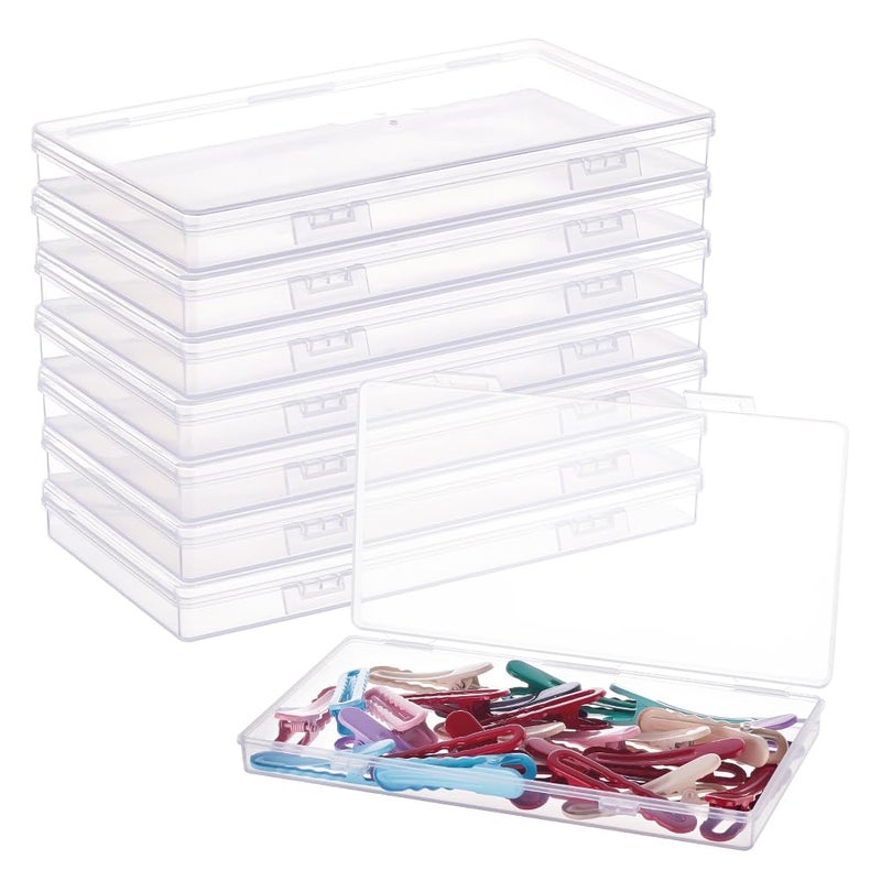 BENECREAT 8 Pack 65x35x06 Inch Rectangle Clear Plastic Storage Box with Double Hinged Lids for Photo Pencil Craft Tools and Other Small Accessories - Image 2