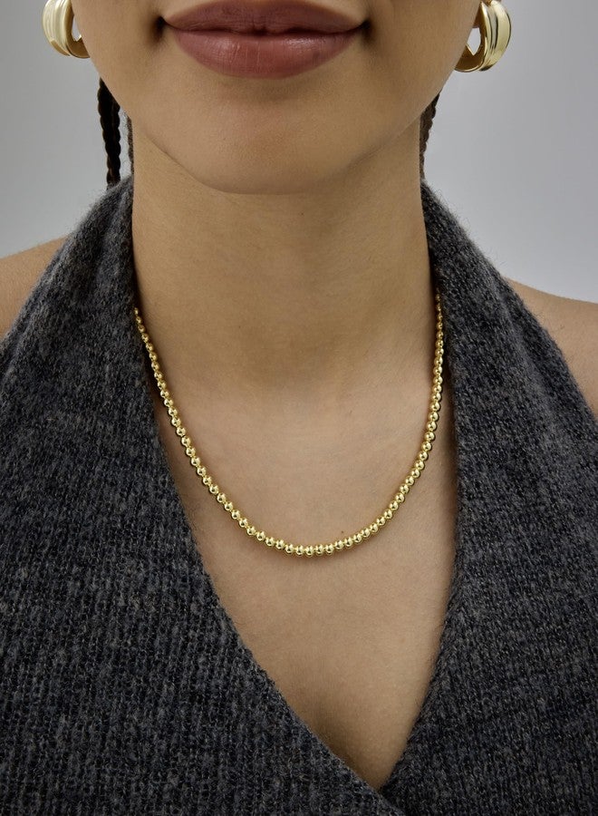 PAVOI 14K Yellow Gold Plated Small Bead Ball Chain Necklace for Women - Adjustable Dainty Gold Beaded Necklace - Trendy Choker Chain Layering Jewelry - 4mm Ball Beads - Image 2