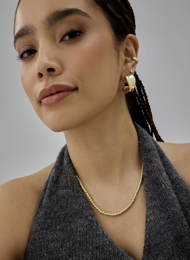 PAVOI 14K Yellow Gold Plated Small Bead Ball Chain Necklace for Women - Adjustable Dainty Gold Beaded Necklace - Trendy Choker Chain Layering Jewelry - 4mm Ball Beads - Image 3