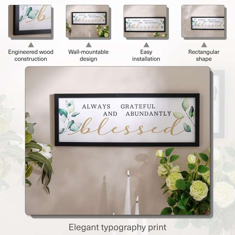 Pan Home Gratitude and Blessed Wall Art 62.8x23.2cm - Black - 191AIC9903950 - Image 4