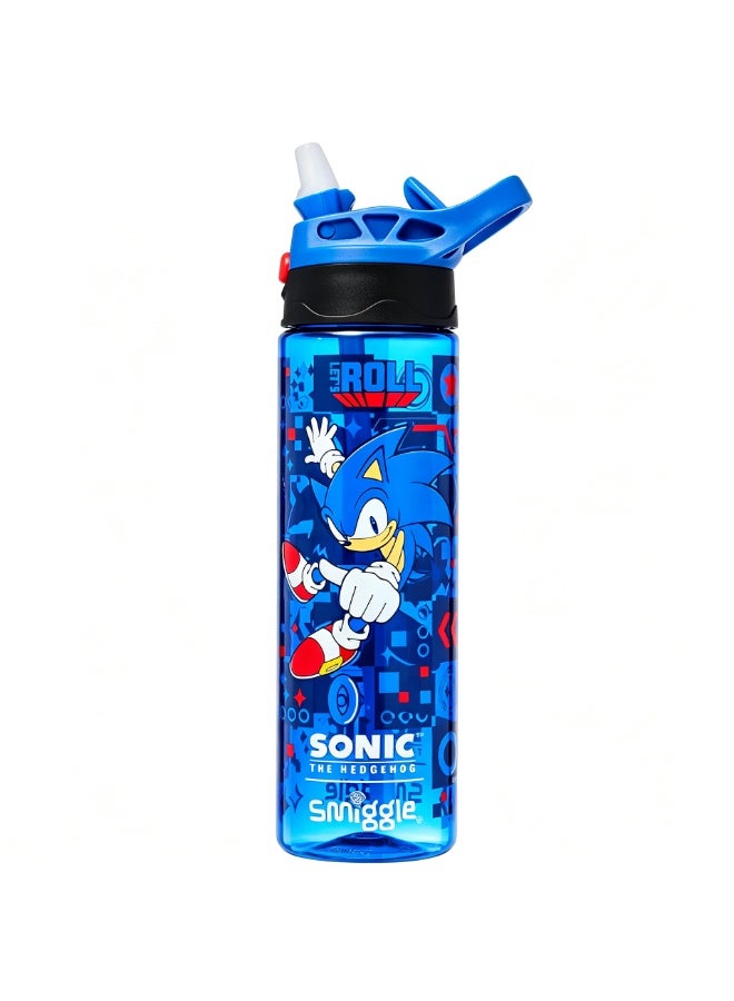 650ML Sonic The Hedgehog Kids Straw Water Bottle, Leak Proof Flip Top Drinking Cup, Cartoon Printed Reusable Water Tumbler for School Sports Travel Outdoor