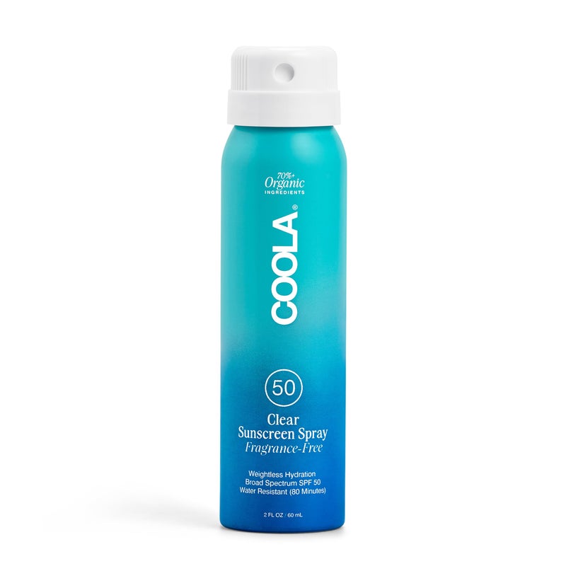 COOLA رذاذ واقي شمس عضوي COOLA SPF 50 مختبر من قبل أطباء الجلد للعناية بالبشرة للحماية اليومية نباتي وخالي من الغلوتين وخالي من العطور 2 أونصة سائلة