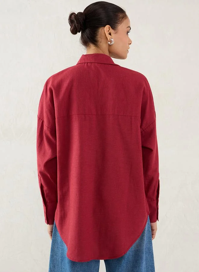 فيميلا Femmella Cranberry Pocket Detail Buttoned Shirt