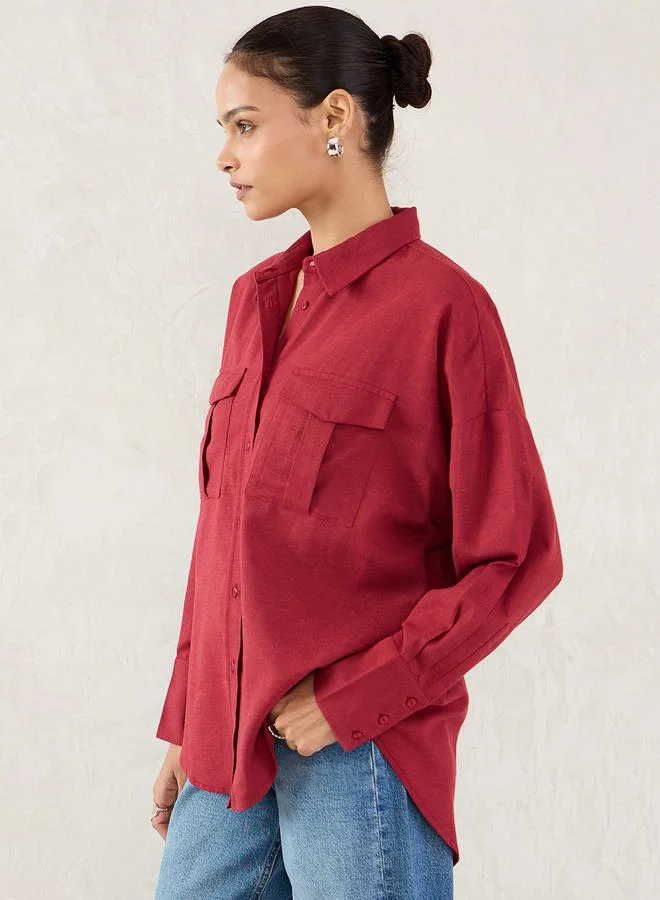 Femmella Femmella Cranberry Pocket Detail Buttoned Shirt