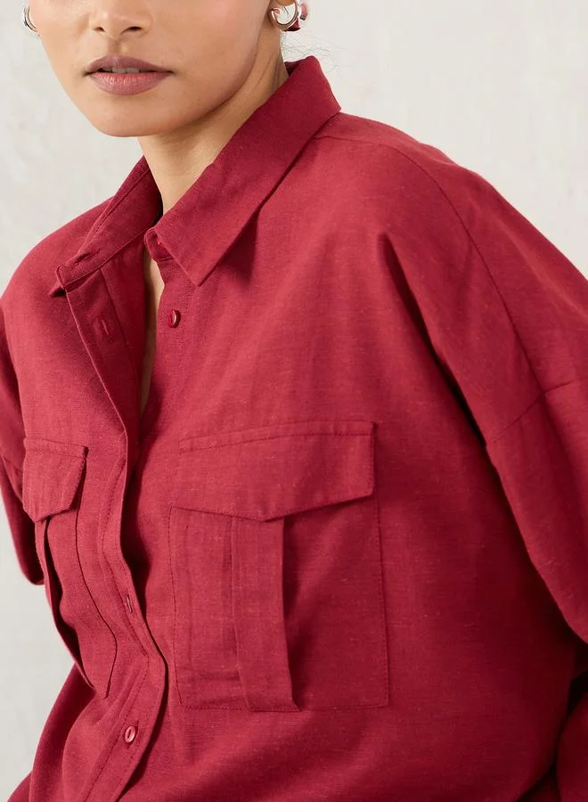 Femmella Femmella Cranberry Pocket Detail Buttoned Shirt