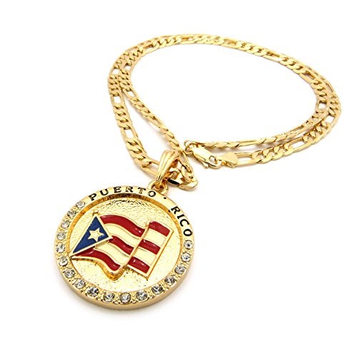 Fashion 21 Puerto Rico Flag Pendant 5mm 24" Figaro Chain Necklace Gold Tone - Image 2