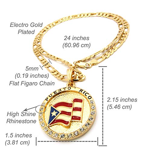 Fashion 21 Puerto Rico Flag Pendant 5mm 24" Figaro Chain Necklace Gold Tone - Image 3