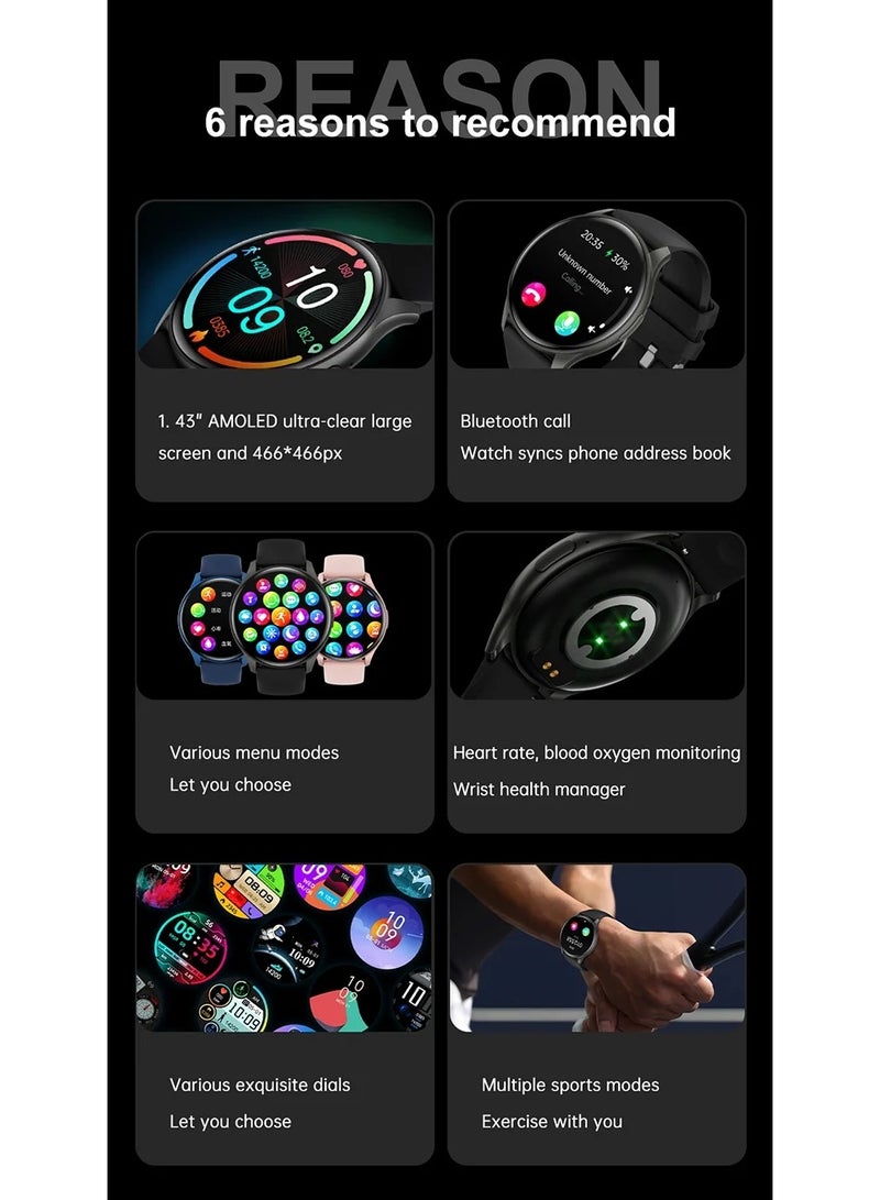 AROAQ ZW60 Smart Watch AMOLED 1.43'' HD Screen Bluetooth Call IP68 Waterproof SmartWatch Fitness Tracker Smart Watch for Men Women - Image 3