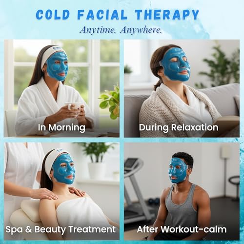 C-Cure Ice Face Mask for Cooling Therapy | Reusable Gel Face Mask with Adjustable Strap | Cold Face Pack for Skin Care & Relaxation | Full Face Ice Pack Mask for Men & Women (Blue) - Image 2
