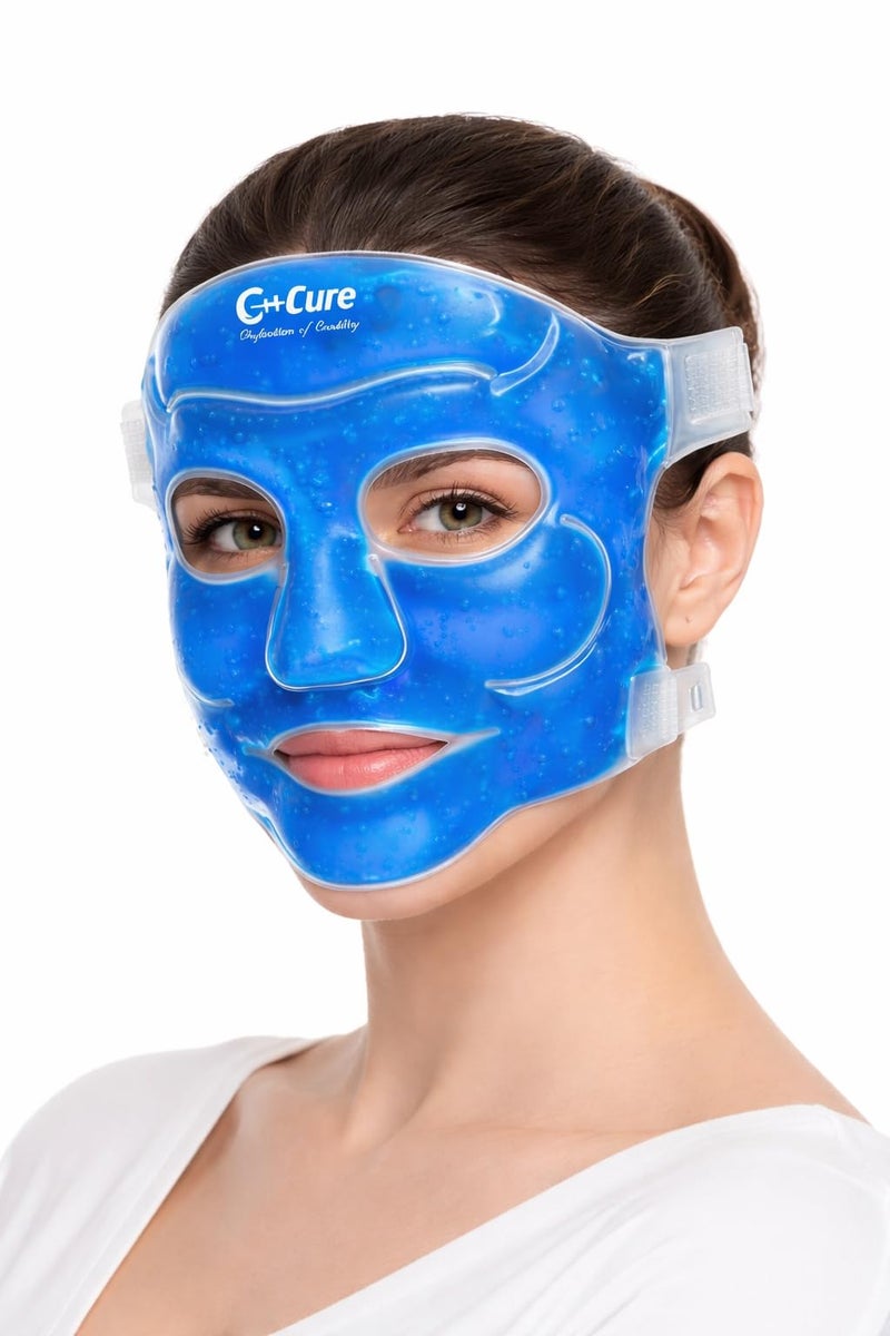 C-Cure Ice Face Mask for Cooling Therapy | Reusable Gel Face Mask with Adjustable Strap | Cold Face Pack for Skin Care & Relaxation | Full Face Ice Pack Mask for Men & Women (Blue) - Image 1