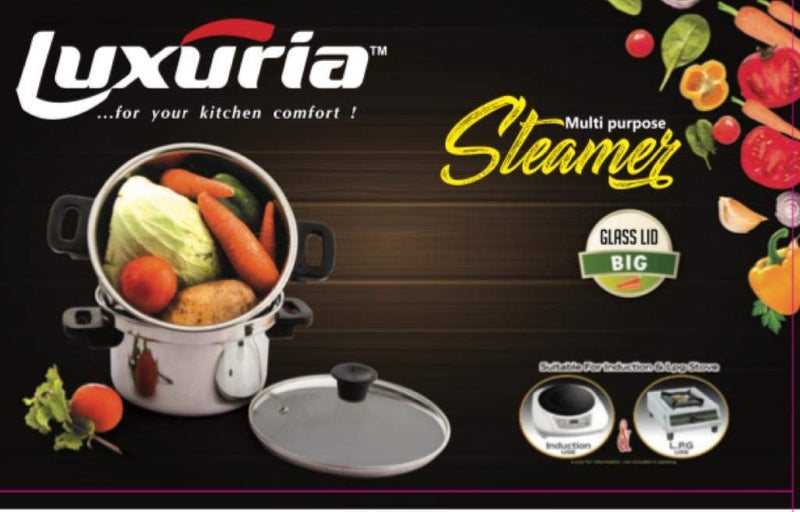 LUXURIA Stainless Steel Multipurpose Steamer/MOMO Maker/MODAK Maker with Glass LID (28CM) - Image 5