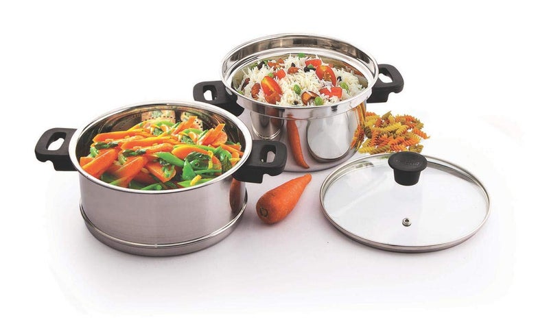 LUXURIA Stainless Steel Multipurpose Steamer/MOMO Maker/MODAK Maker with Glass LID (28CM) - Image 1