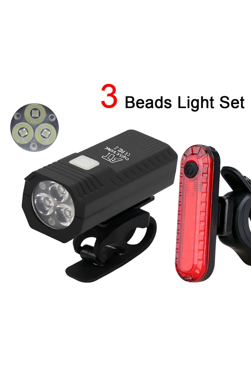 3 Beads set USB Rechargeable Bike Light Front Light Red Taillight Easy to Install 3 Modes Bicycle Ac