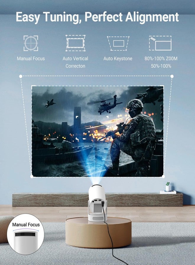 DreamFair Mini Projector with WiFi and Bluetooth, 4K 1080P Projectir, 210 ANSI Auto Keystone Correction, 210° Rotatable Portable Projector, 25"-110" Screen Video Projector for Smartphone/Laptop/PC - Image 3