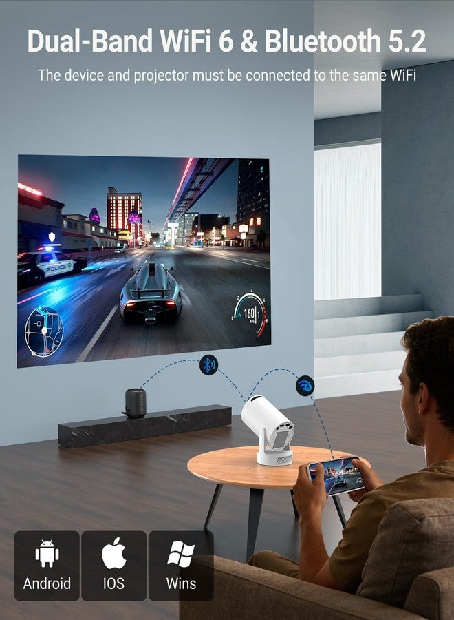 DreamFair Mini Projector with WiFi and Bluetooth, 4K 1080P Projectir, 210 ANSI Auto Keystone Correction, 210° Rotatable Portable Projector, 25"-110" Screen Video Projector for Smartphone/Laptop/PC - Image 2