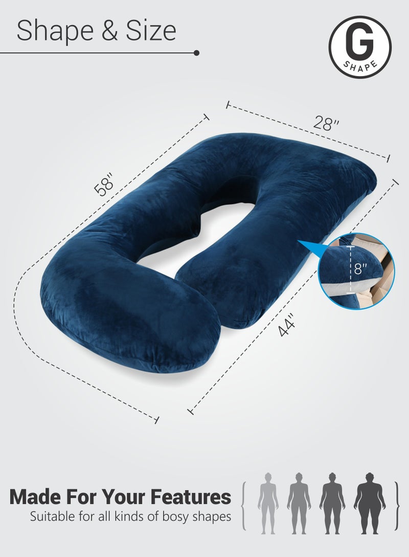 Donetella Pregnancy Pillow G-Shape Long Maternity Pillow, 180 Cm Full Body Support, Removable and Washable Velvet Cover-Complete Support for Back, Hips, Legs, Belly,Blue  - Image 2