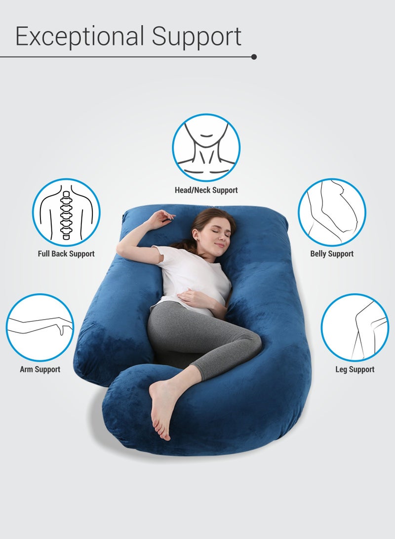 Donetella Pregnancy Pillow G-Shape Long Maternity Pillow, 180 Cm Full Body Support, Removable and Washable Velvet Cover-Complete Support for Back, Hips, Legs, Belly,Blue  - Image 3
