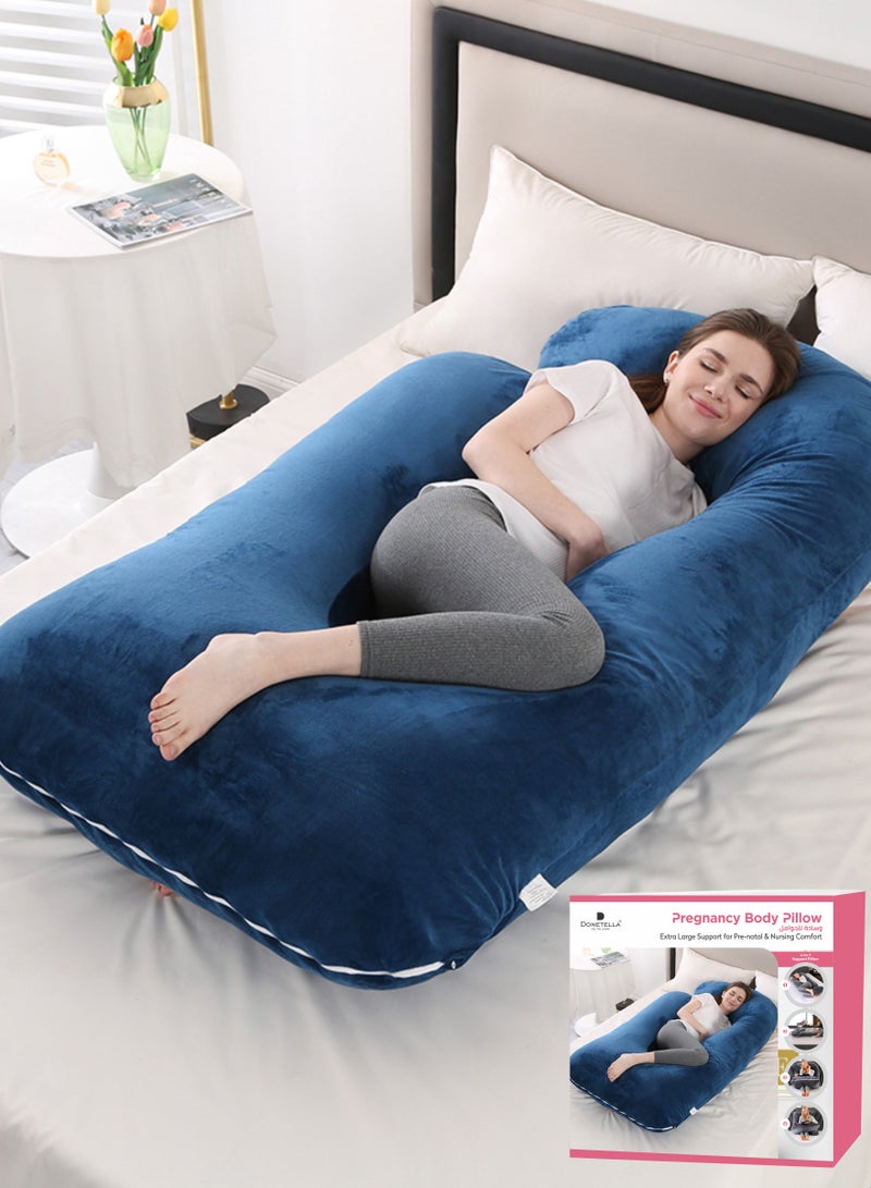 Donetella Pregnancy Pillow G-Shape Long Maternity Pillow, 180 Cm Full Body Support, Removable and Washable Velvet Cover-Complete Support for Back, Hips, Legs, Belly,Blue  - Image 1