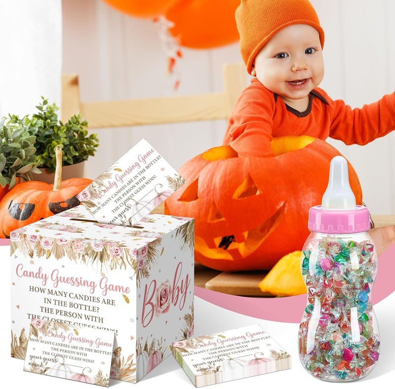 Glenmal 52 Pcs Baby Shower Games Gift Sets Large Baby Bottle for Shower Game Guess How Many Candies Decorations for Gender Reveal(Boho Pumpkin) - Image 5