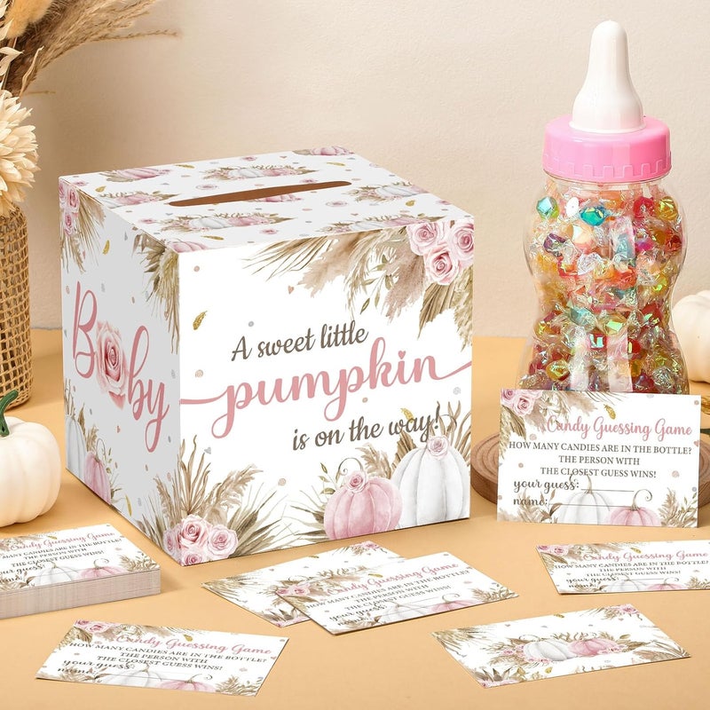 Glenmal 52 Pcs Baby Shower Games Gift Sets Large Baby Bottle for Shower Game Guess How Many Candies Decorations for Gender Reveal(Boho Pumpkin) - Image 2
