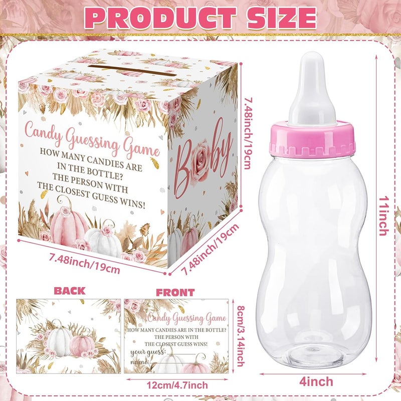 Glenmal 52 Pcs Baby Shower Games Gift Sets Large Baby Bottle for Shower Game Guess How Many Candies Decorations for Gender Reveal(Boho Pumpkin) - Image 3