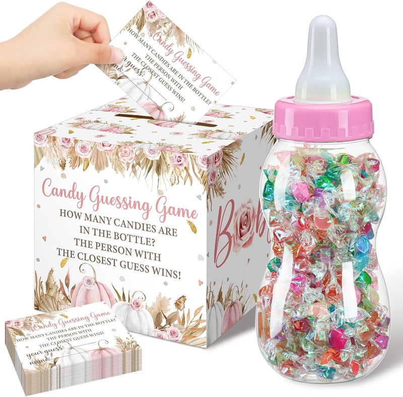 Glenmal 52 Pcs Baby Shower Games Gift Sets Large Baby Bottle for Shower Game Guess How Many Candies Decorations for Gender Reveal(Boho Pumpkin) - Image 1