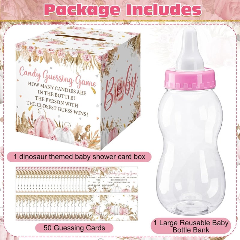 Glenmal 52 Pcs Baby Shower Games Gift Sets Large Baby Bottle for Shower Game Guess How Many Candies Decorations for Gender Reveal(Boho Pumpkin) - Image 4