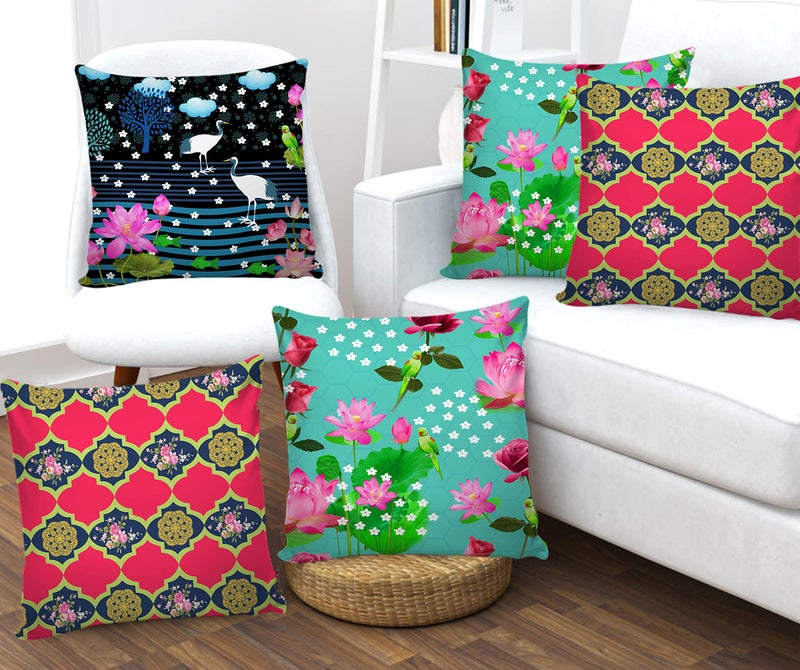 AEROHAVEN Premium Set of 5 Abstract Digital Printed Hand Stitched Throw Pillow/Cushion Covers - (Multicolor, 16 x 16 Inch, CC194) - Image 1