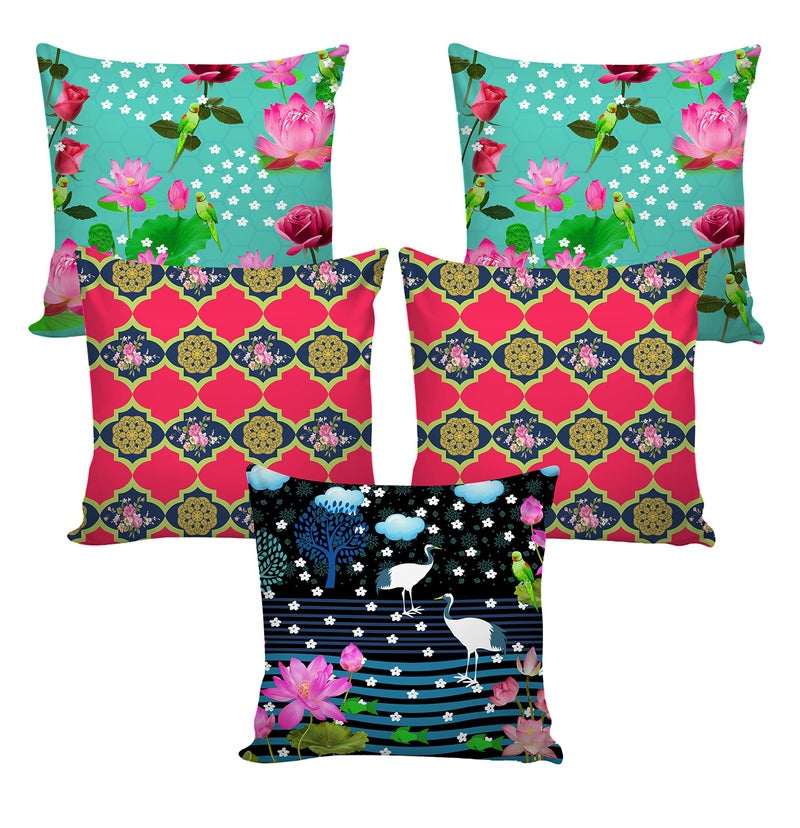 AEROHAVEN Premium Set of 5 Abstract Digital Printed Hand Stitched Throw Pillow/Cushion Covers - (Multicolor, 16 x 16 Inch, CC194) - Image 2