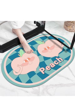 LESTER LESTER Water Absorbent Non-Slip Bathroom Mat, Quick Drying Bathroom Carpet, Non-Slip Entrance Doormat Diatom Leather Floor Mats, Home Decor Set Oval Shape Blue and Peach 50x80cm 