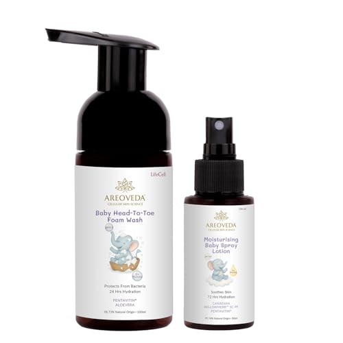 AreoVeda Baby Wash & Lotion Combo With Pentavitin & Canadian Willowherb I 24 Hrs Hydration | Soothes Baby Acne I Safe For Babies From Day 1 I Lab Tested, ECOCERT Certified, EWG Verified - Image 1