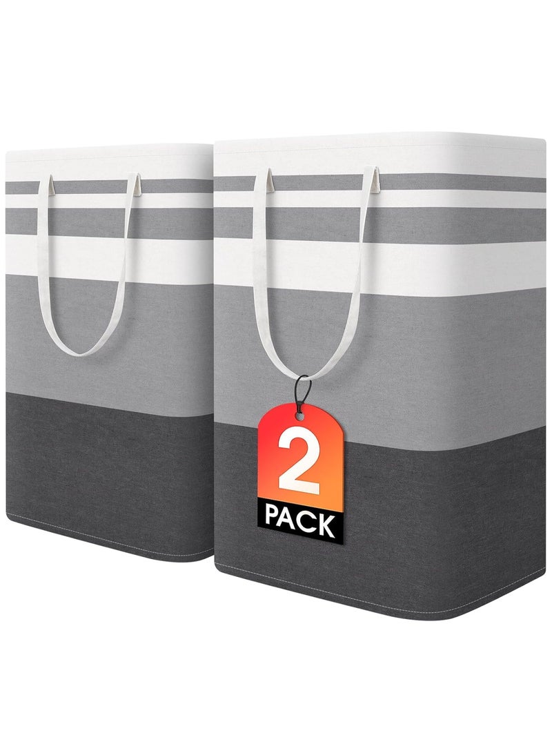 2-Pack Large Laundry Basket, Waterproof, Freestanding Laundry Hamper, Collapsible Tall Clothes Hamper with Extended Handles for Clothes Toys in the Dorm and Family-(Gradient Grey, 75L)  - Image 1