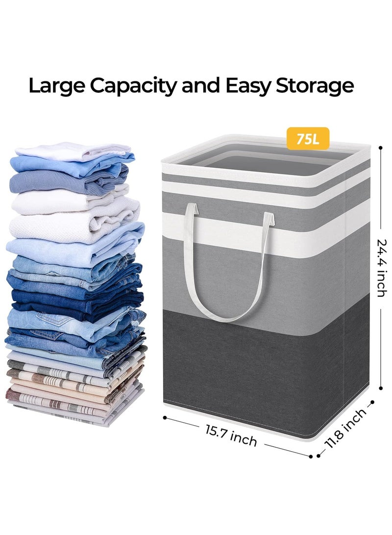 2-Pack Large Laundry Basket, Waterproof, Freestanding Laundry Hamper, Collapsible Tall Clothes Hamper with Extended Handles for Clothes Toys in the Dorm and Family-(Gradient Grey, 75L)  - Image 2